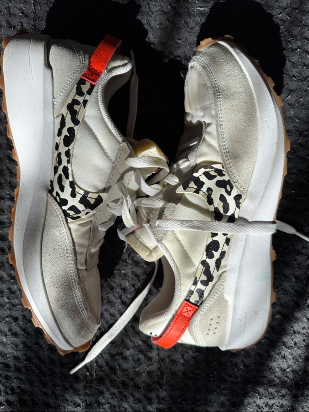 Nike Cream & Black Leopard Accent Sneakers with Orange Tab